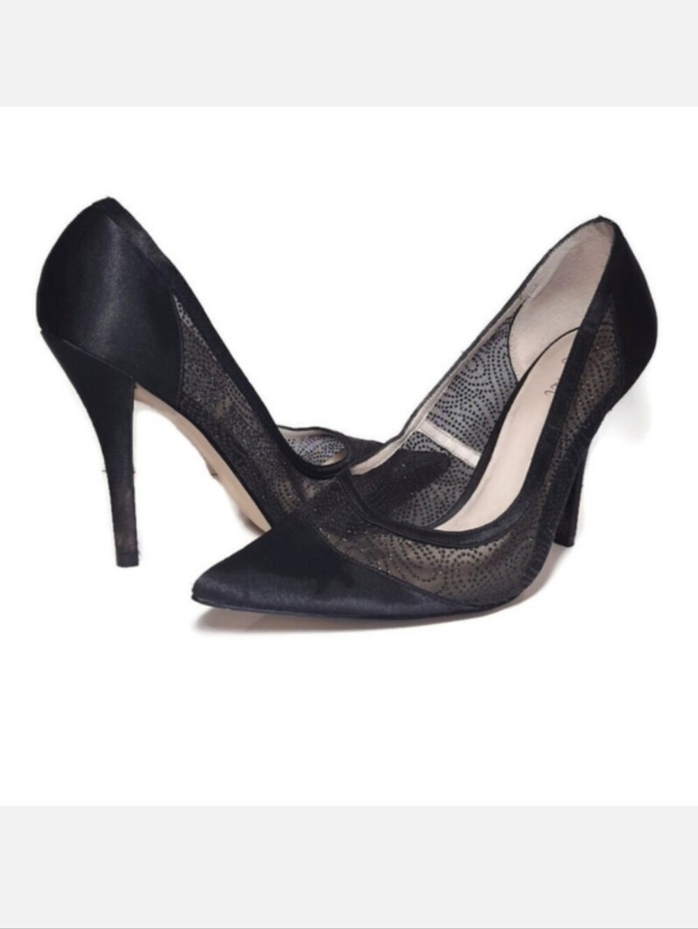 Wittner Knox Glitter Mesh Pointed Toe Satin High Heel Shoes Formal Size 37 Black